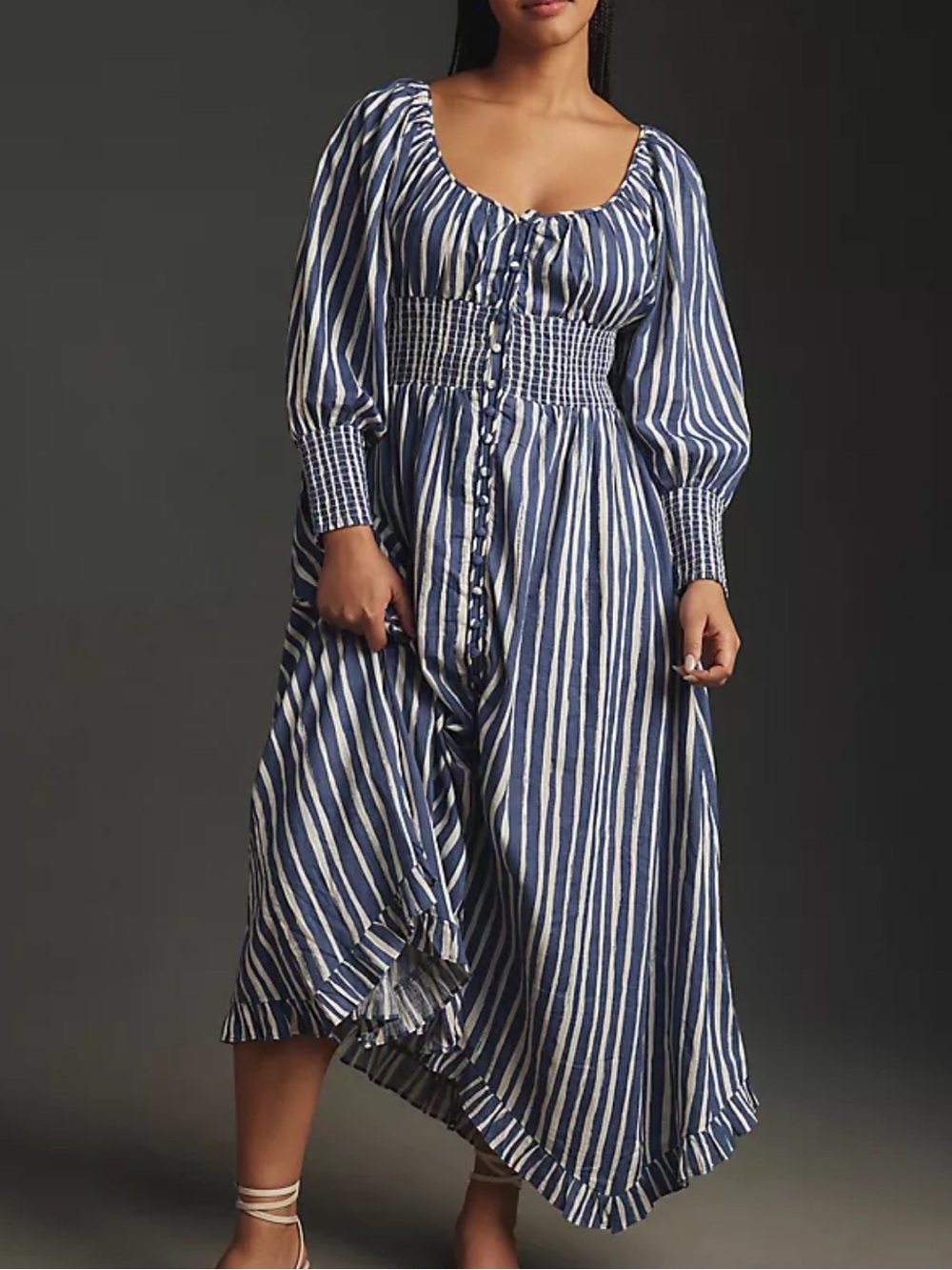 Anthropologie Blue and White Stripe Button-Front Women's Dress size M NWT